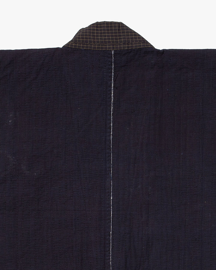 Vintage Noragi Jacket, Partially Sashiko Stitched, Indigo with Grid