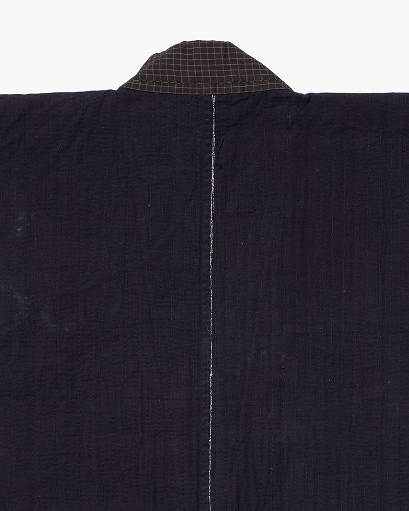 Vintage Noragi Jacket, Partially Sashiko Stitched, Indigo with Grid