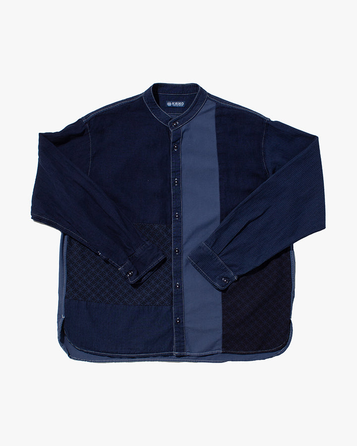 Kiriko Original Shirt, Long Sleeve Button-Up, Patched Mandarin Collar, Shippou, Custom Dyed
