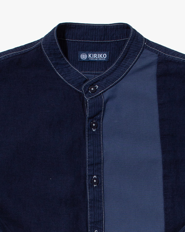 Kiriko Original Shirt, Long Sleeve Button-Up, Patched Mandarin Collar, Shippou, Custom Dyed
