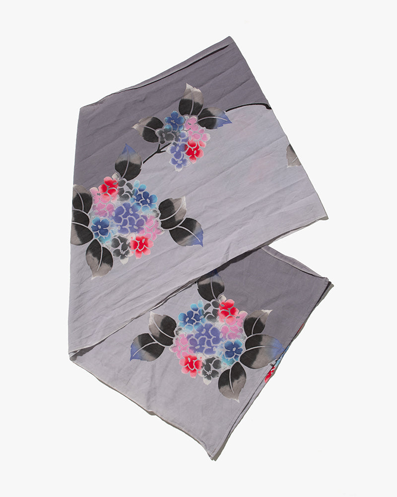 Yukata Scarf, Gray With Flowers