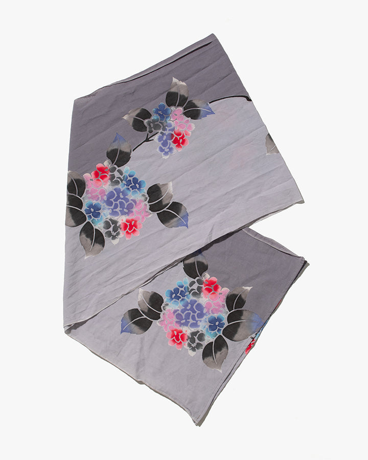 Yukata Scarf, Gray With Flowers