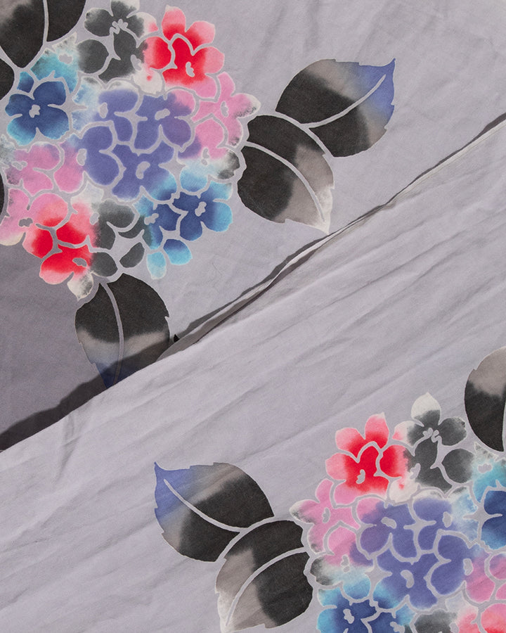 Yukata Scarf, Gray With Flowers