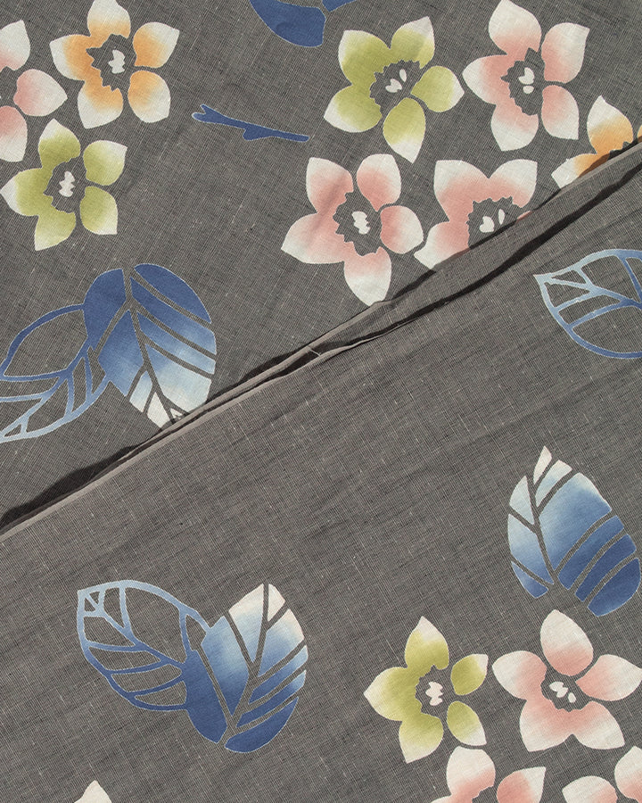 Kiriko Original Scarf, Kiji, Yukata, Dark Gray Five Petal Flower