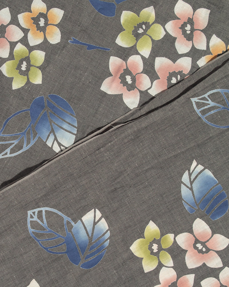 Kiriko Original Scarf, Kiji, Yukata, Dark Gray Five Petal Flower