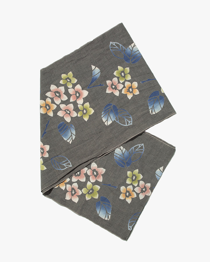 Kiriko Original Scarf, Kiji, Yukata, Dark Gray Five Petal Flower