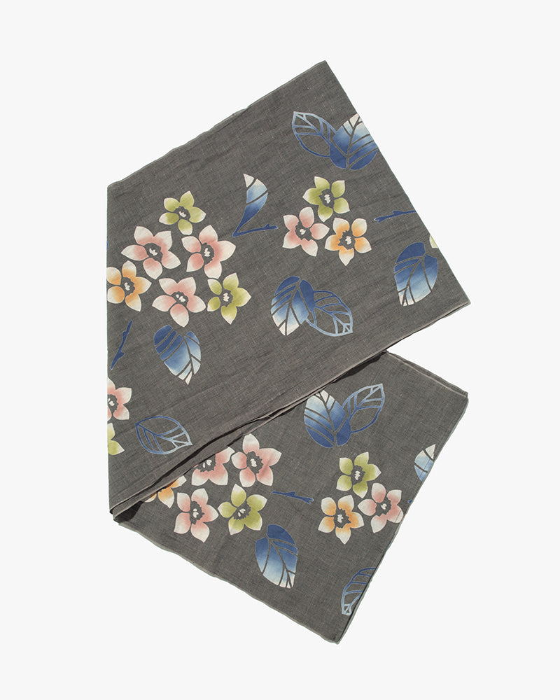 Kiriko Original Scarf, Kiji, Yukata, Dark Gray Five Petal Flower