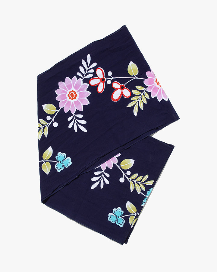 Kiriko Original Scarf, Kiji, Yukata, Navy Five Pink and Blue Flowers