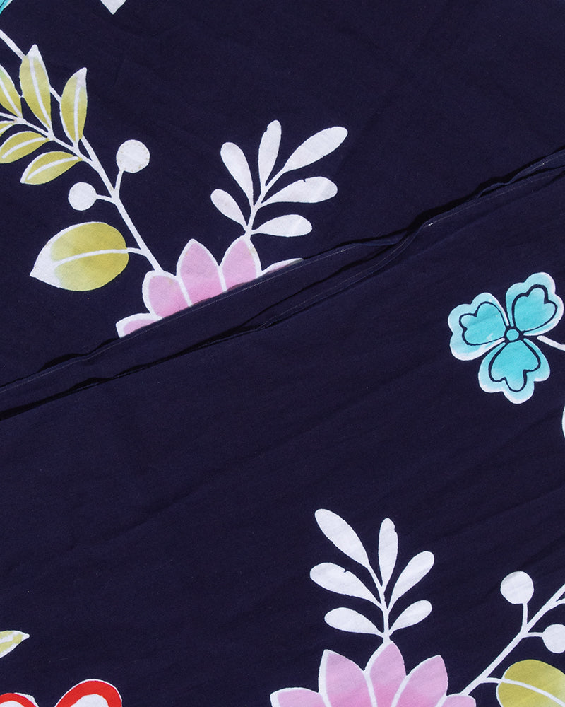 Kiriko Original Scarf, Kiji, Yukata, Navy Five Pink and Blue Flowers