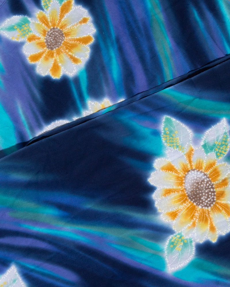 Kiriko Original Scarf, Kiji, Yukata, Blue Sunflowers