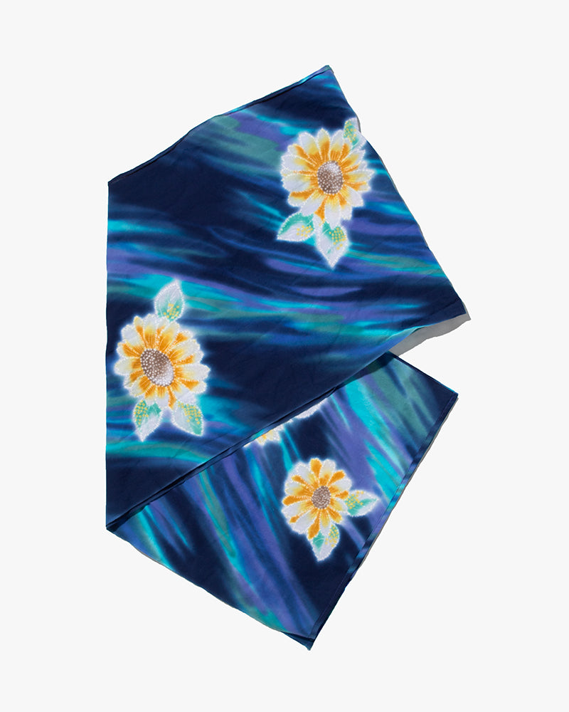 Kiriko Original Scarf, Kiji, Yukata, Blue Sunflowers