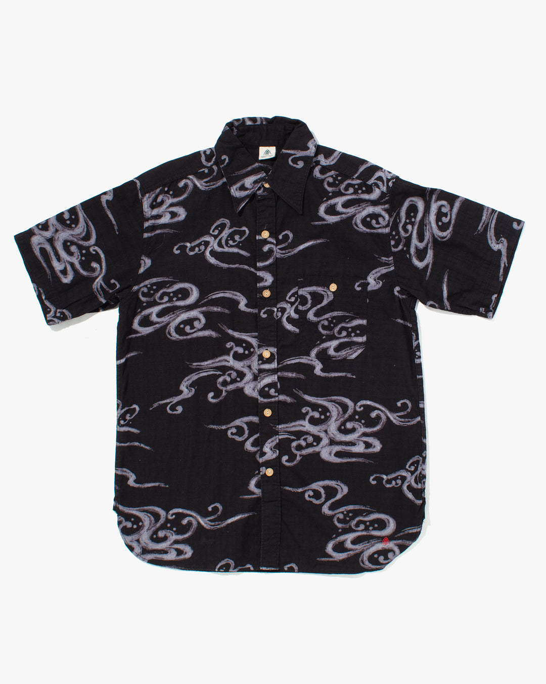 Japanese Repro Button Up Shirt, Eternal, Black with Abstract Details - M