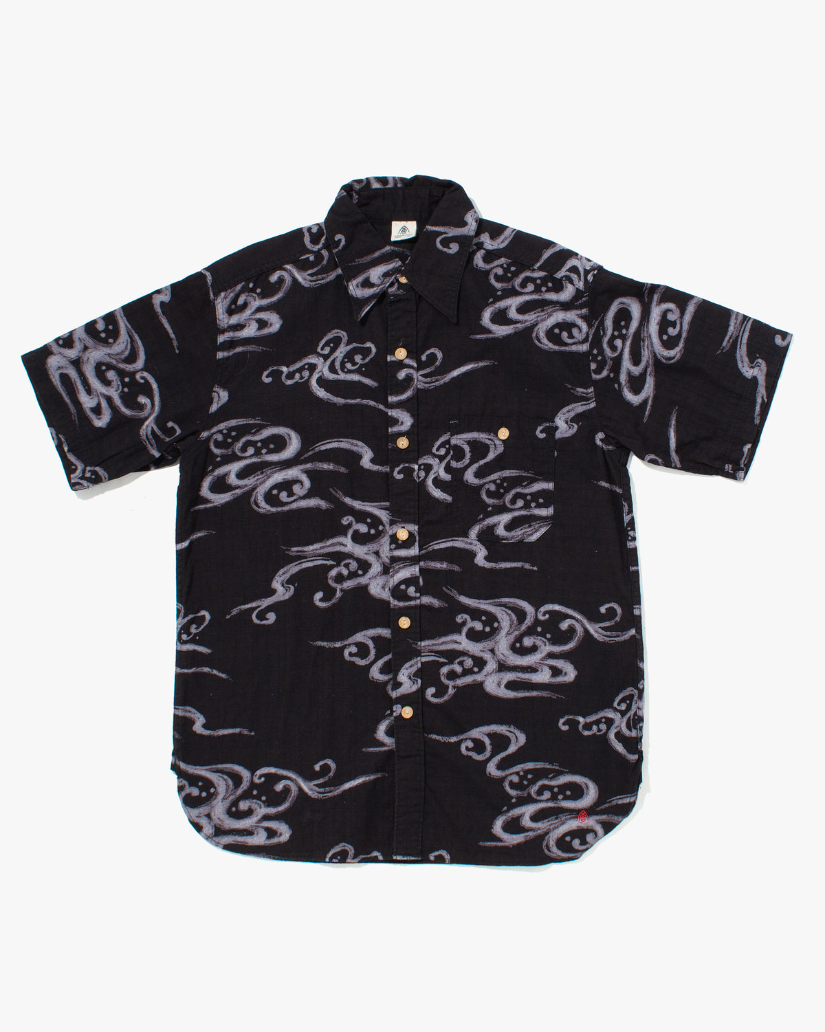 Japanese Repro Button Up Shirt, Eternal, Black with Abstract Details - M