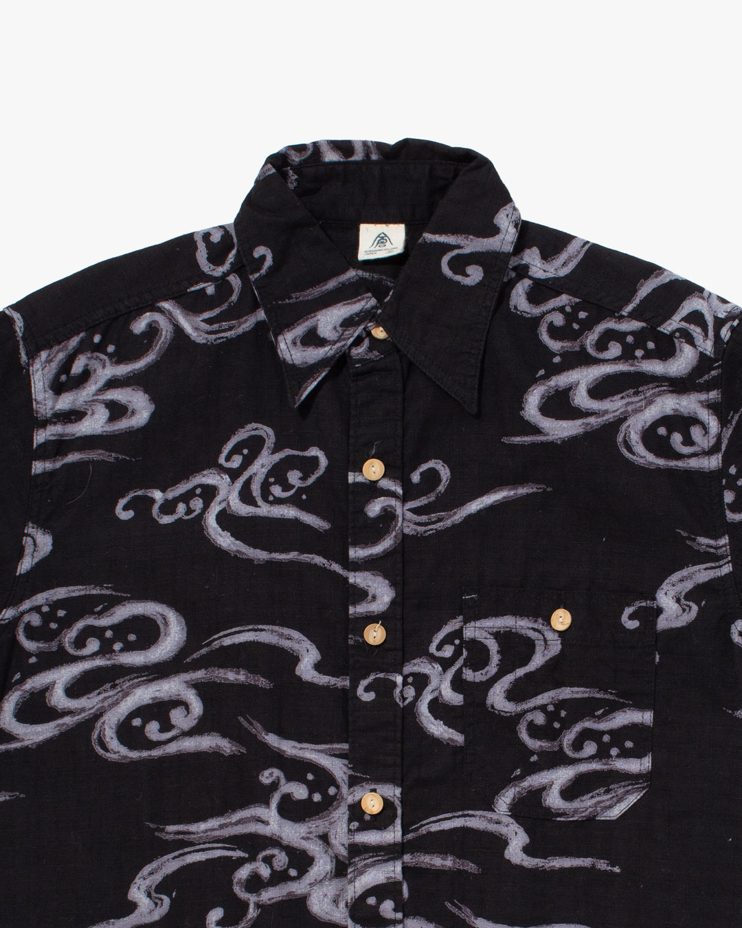 Japanese Repro Button Up Shirt, Eternal, Black with Abstract Details - M