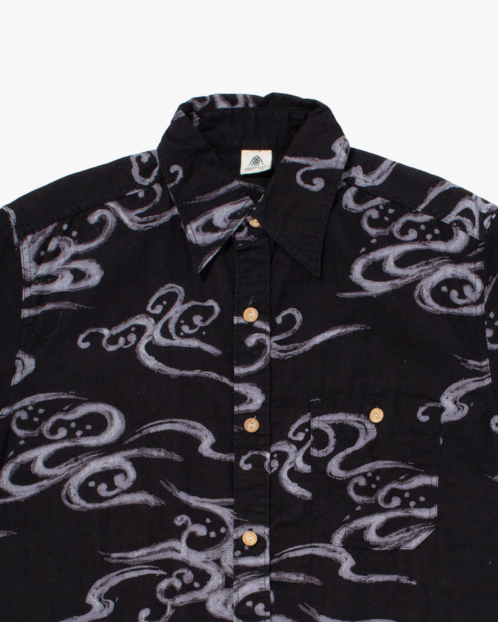 Japanese Repro Button Up Shirt, Eternal, Black with Abstract Details - M