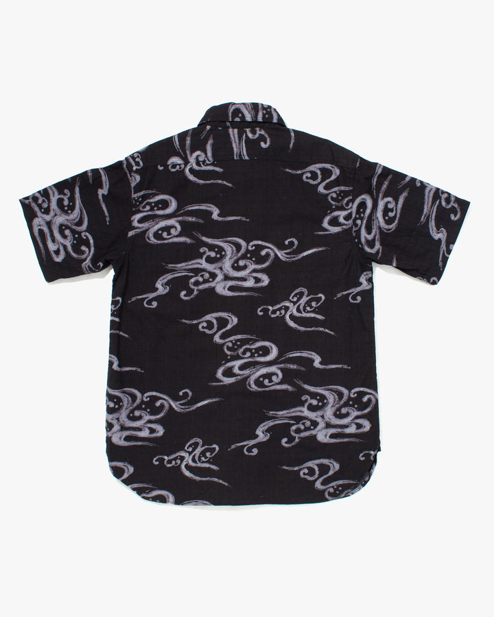 Japanese Repro Button Up Shirt, Eternal, Black with Abstract Details - M