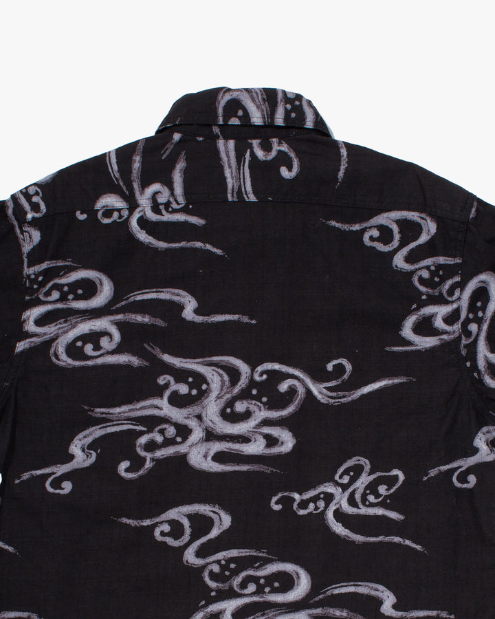 Japanese Repro Button Up Shirt, Eternal, Black with Abstract Details - M