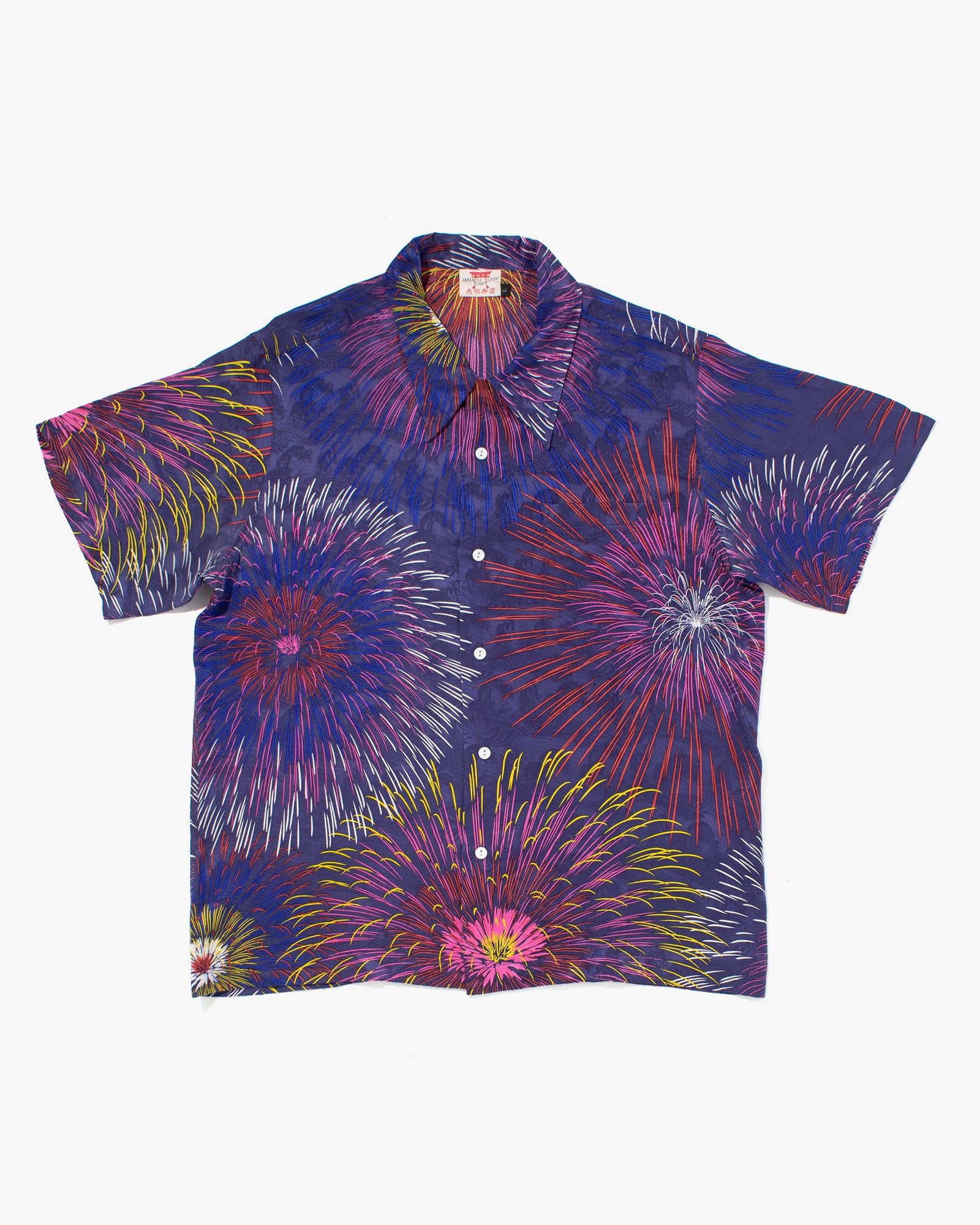 Japanese Repro, Short Sleeve Aloha Shirt, Japanese Classic Script, Fireworks - L