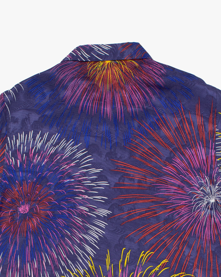 Japanese Repro, Short Sleeve Aloha Shirt, Japanese Classic Script, Fireworks - L