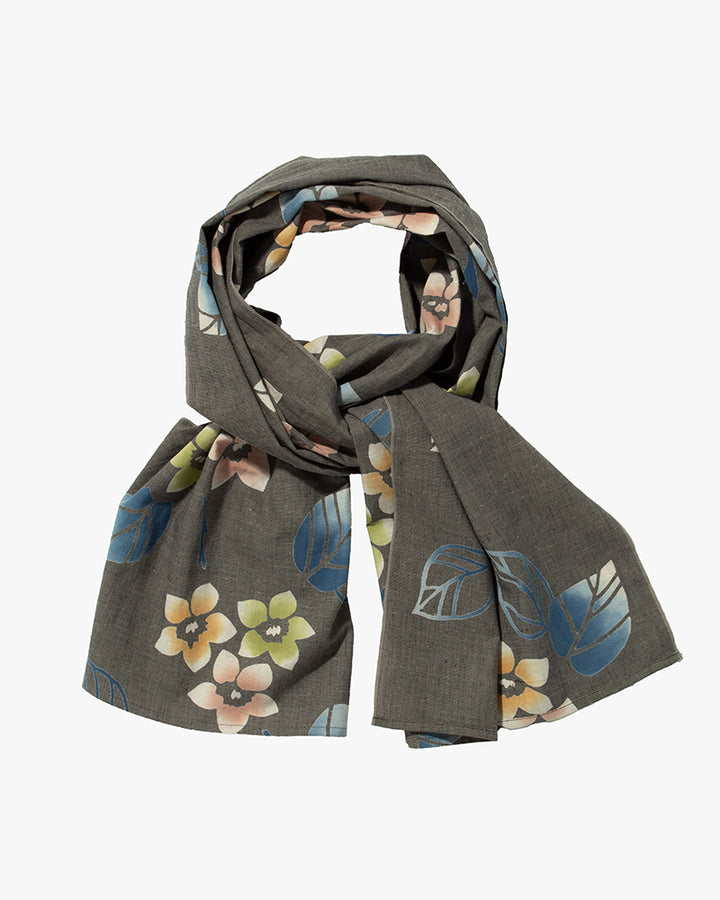 Kiriko Original Scarf, Kiji, Yukata, Dark Gray Five Petal Flower