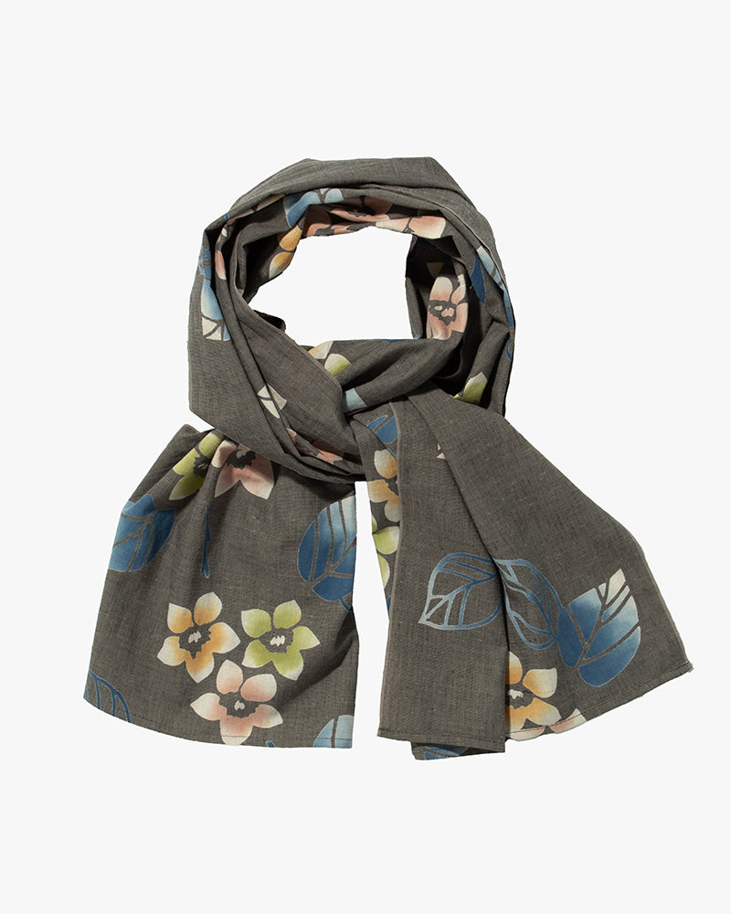 Kiriko Original Scarf, Kiji, Yukata, Dark Gray Five Petal Flower
