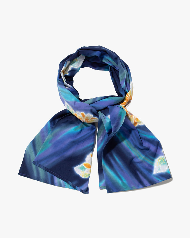 Kiriko Original Scarf, Kiji, Yukata, Blue Sunflowers