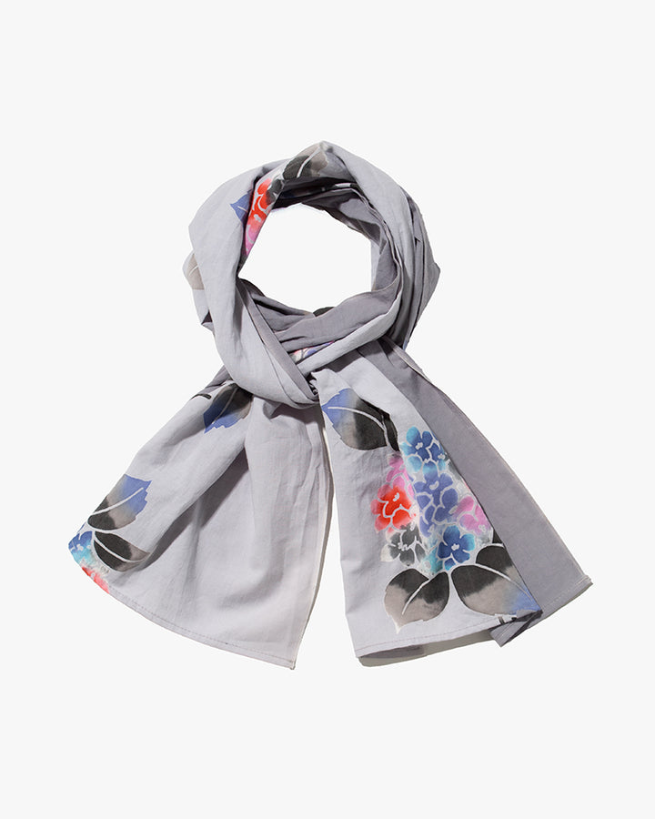Yukata Scarf, Gray With Flowers