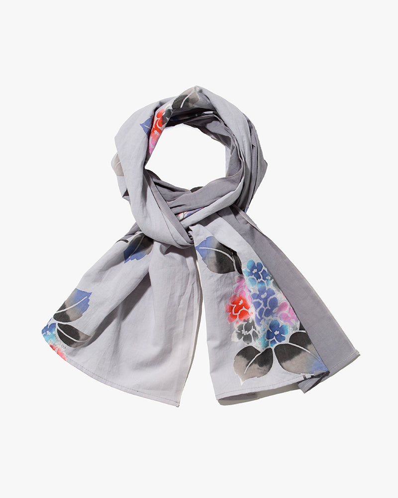 Yukata Scarf, Gray With Flowers