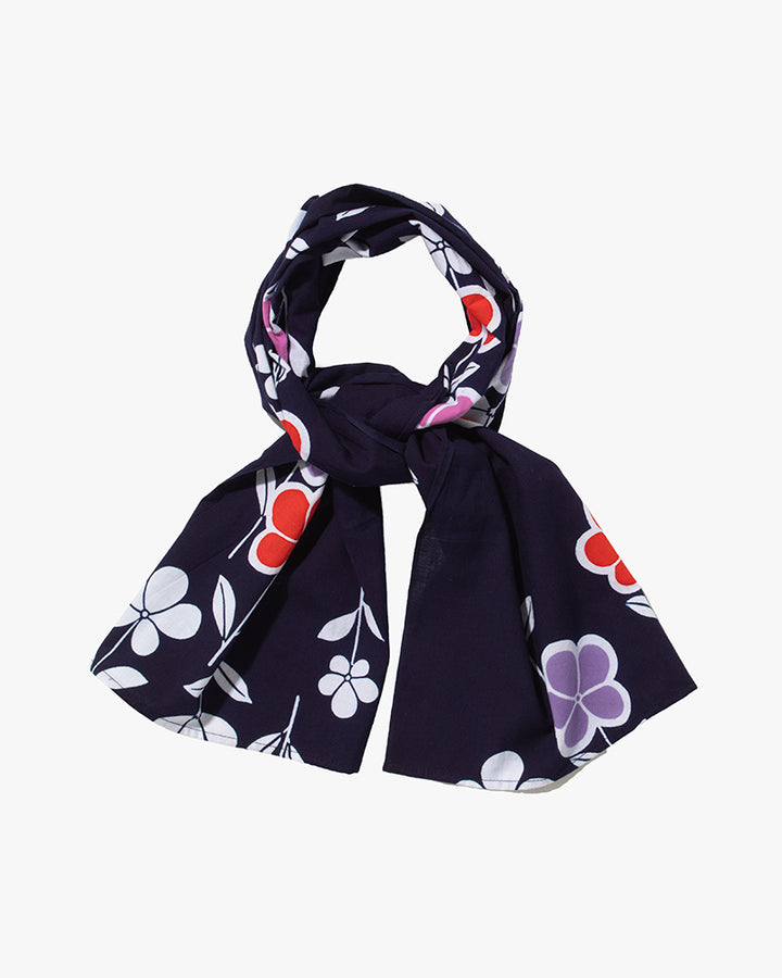 Kiriko Original Scarf, Kiji, Yukata, Navy Five Petal Flower