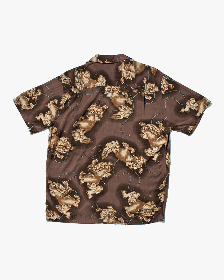 Japanese Repro Shirt, Short Sleeve Aloha Shirt, Hawaiian Aloha Tropical Brand, Brown with Lions - LL