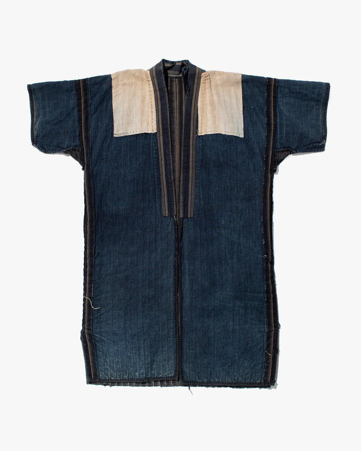 Vintage Noragi Jacket, Fully Sashiko Stitched, Multi-Stripe Faded Indigo