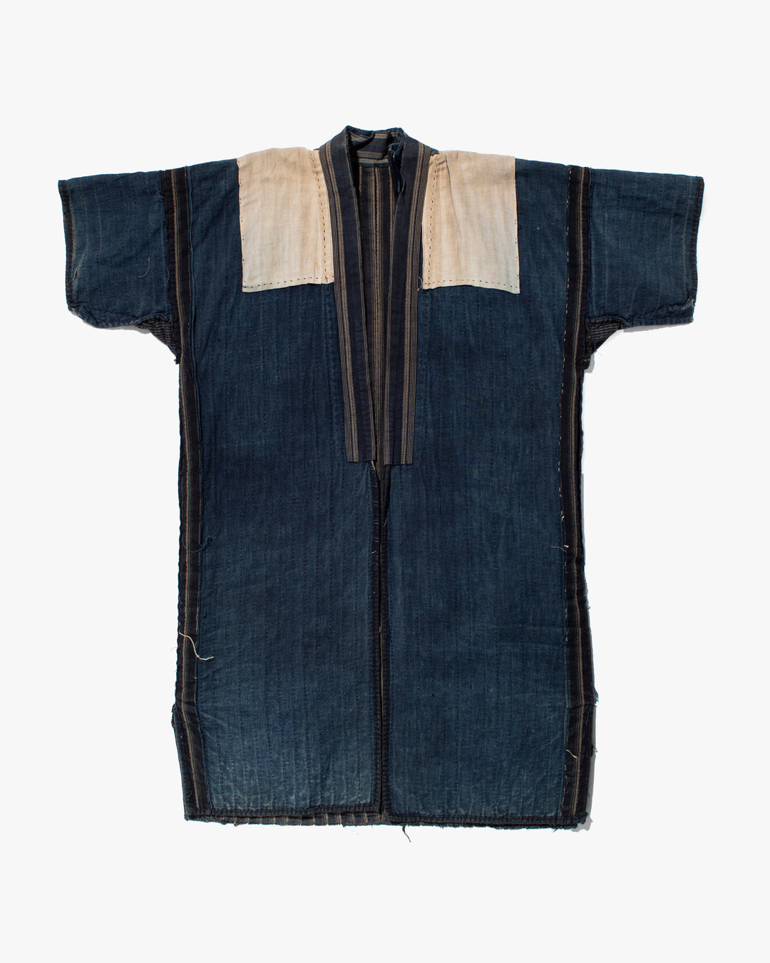Vintage Noragi Jacket, Fully Sashiko Stitched, Multi-Stripe Faded Indigo