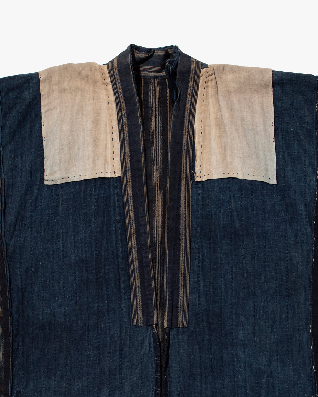 Vintage Noragi Jacket, Fully Sashiko Stitched, Multi-Stripe Faded Indigo