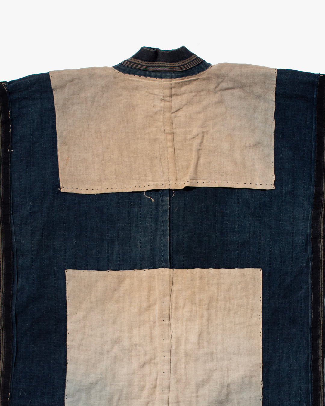 Vintage Noragi Jacket, Fully Sashiko Stitched, Multi-Stripe Faded Indigo