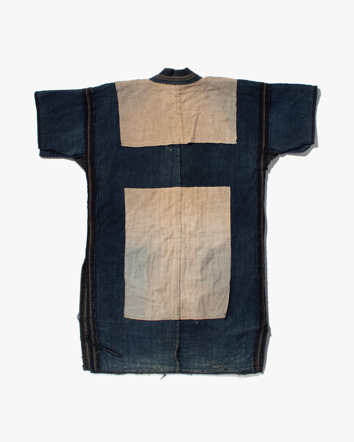 Vintage Noragi Jacket, Fully Sashiko Stitched, Multi-Stripe Faded Indigo