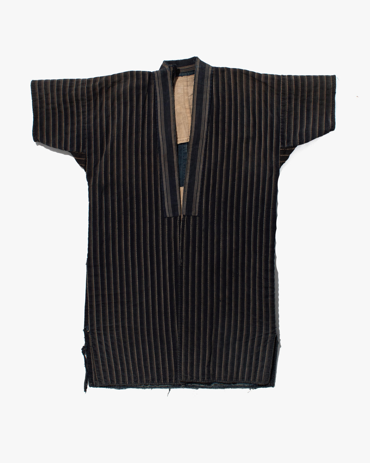 Vintage Noragi Jacket, Fully Sashiko Stitched, Multi-Stripe Faded Indigo