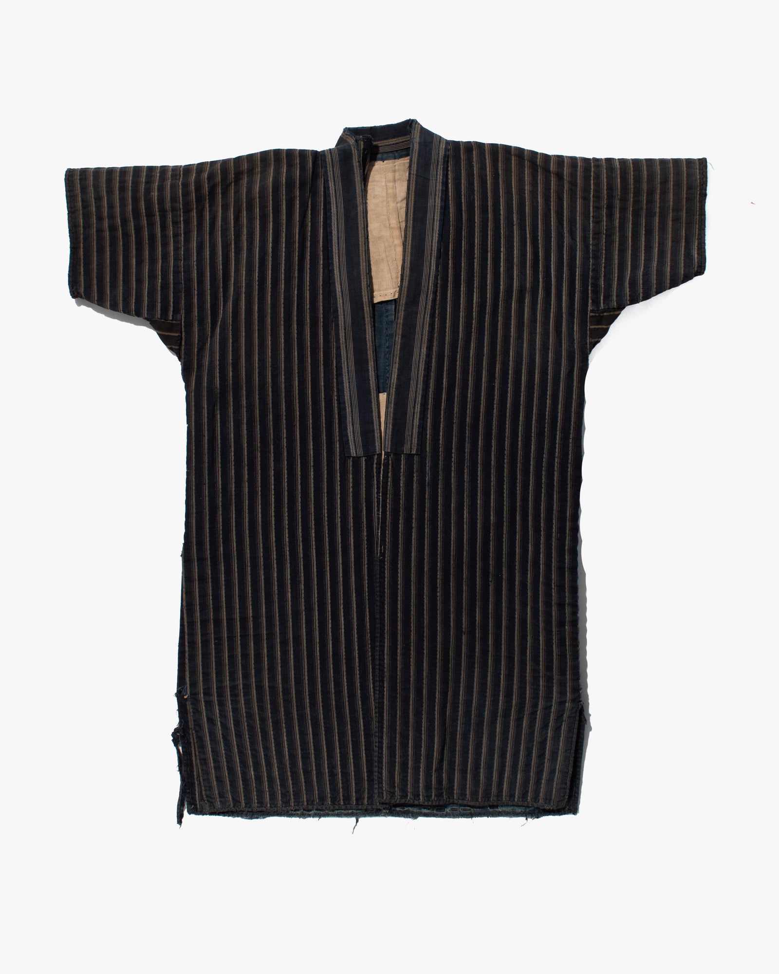 Vintage Noragi Jacket, Fully Sashiko Stitched, Multi-Stripe Faded Indigo