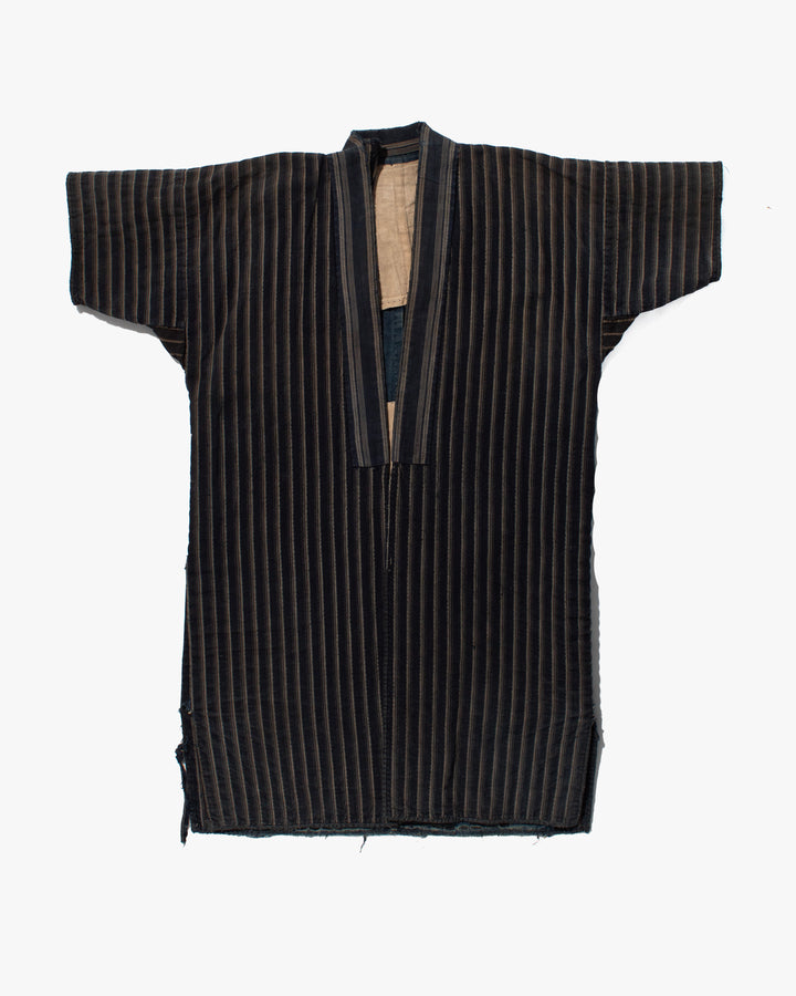 Vintage Noragi Jacket, Fully Sashiko Stitched, Multi-Stripe Faded Indigo