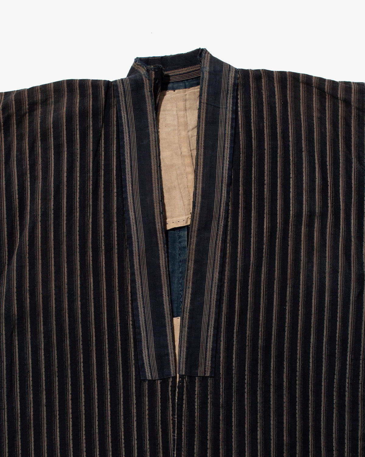 Vintage Noragi Jacket, Fully Sashiko Stitched, Multi-Stripe Faded Indigo