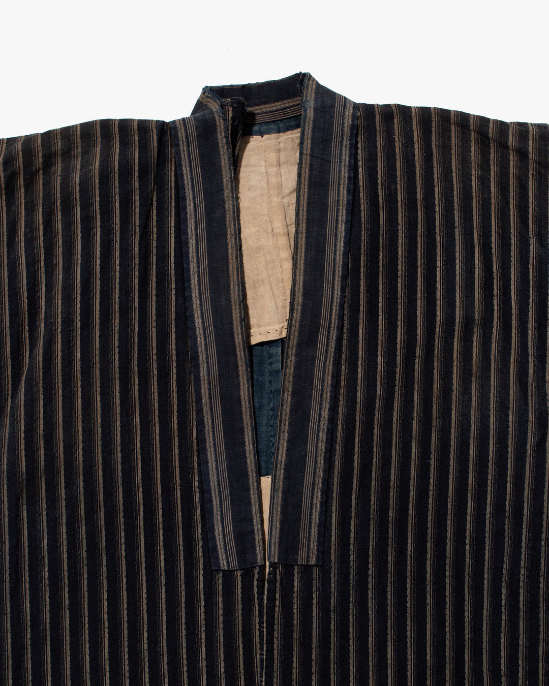 Vintage Noragi Jacket, Fully Sashiko Stitched, Multi-Stripe Faded Indigo