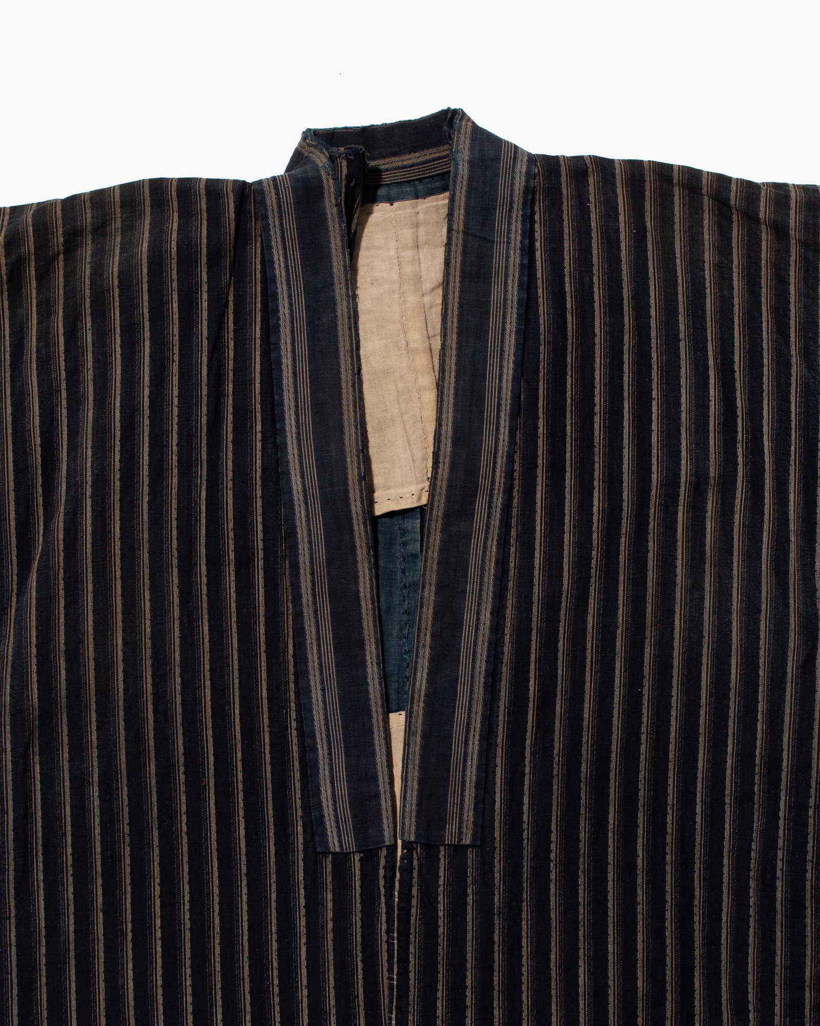 Vintage Noragi Jacket, Fully Sashiko Stitched, Multi-Stripe Faded Indigo