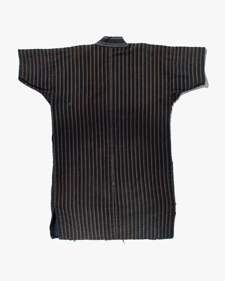 Vintage Noragi Jacket, Fully Sashiko Stitched, Multi-Stripe Faded Indigo