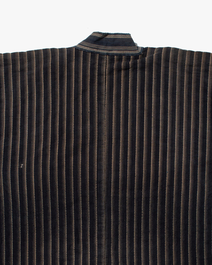 Vintage Noragi Jacket, Fully Sashiko Stitched, Multi-Stripe Faded Indigo