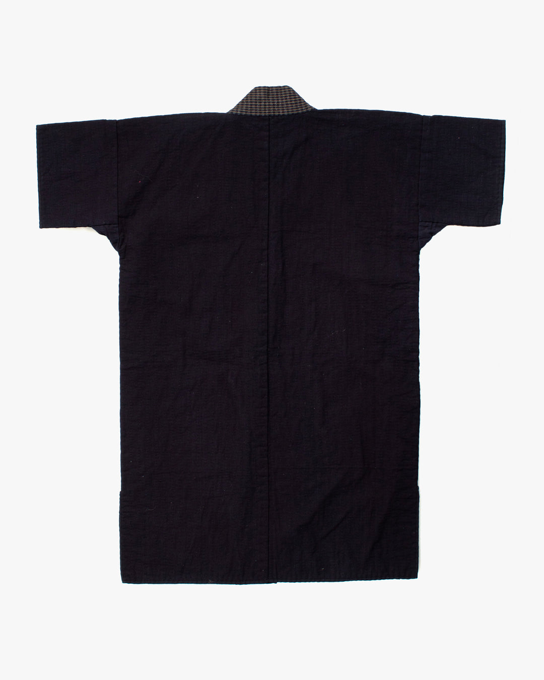 Vintage Noragi Jacket, Fully Sashiko Stitched, Dark Indigo with Yellow Plaid Collar