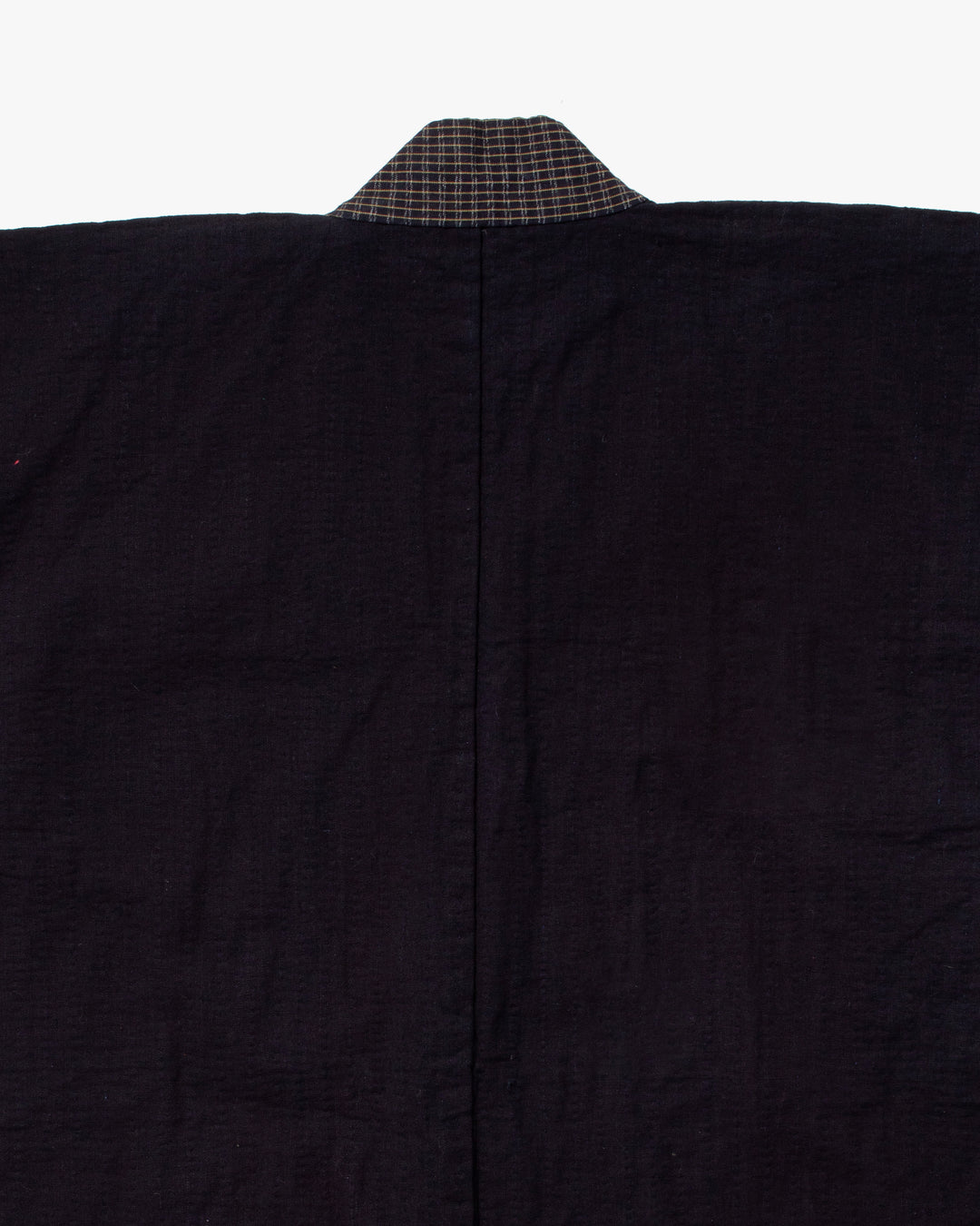 Vintage Noragi Jacket, Fully Sashiko Stitched, Dark Indigo with Yellow Plaid Collar