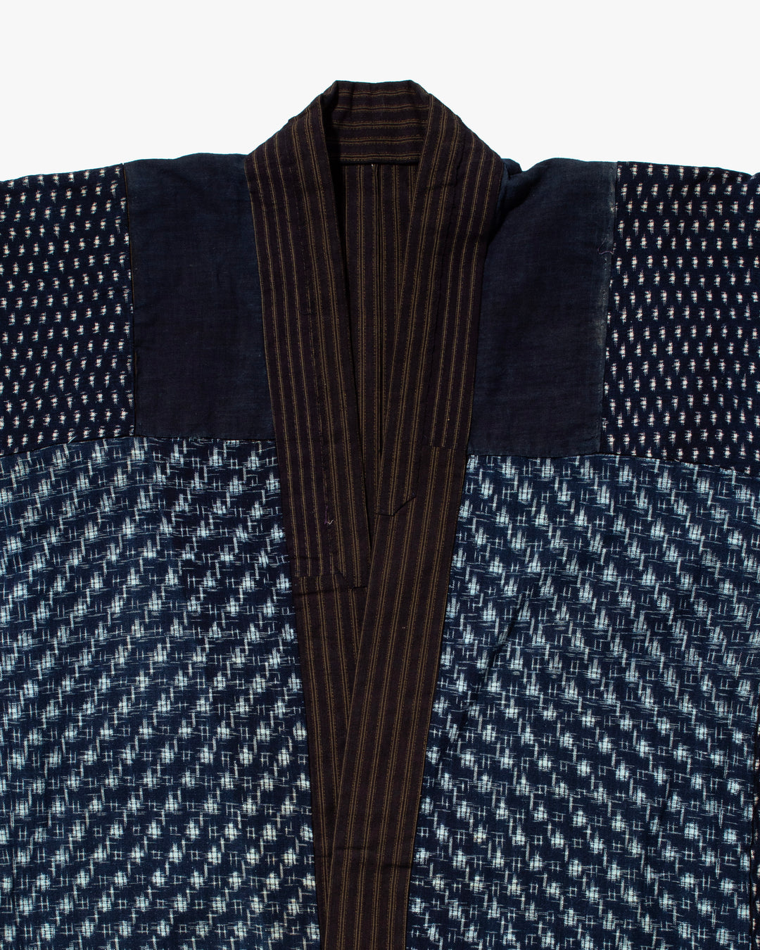 Vintage Noragi Jacket, Fully Sashiko Stitched, Yellow Stripe and Kasuri