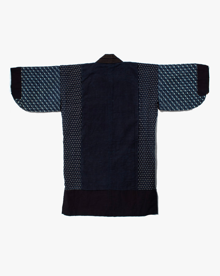 Vintage Noragi Jacket, Fully Sashiko Stitched, Yellow Stripe and Kasuri