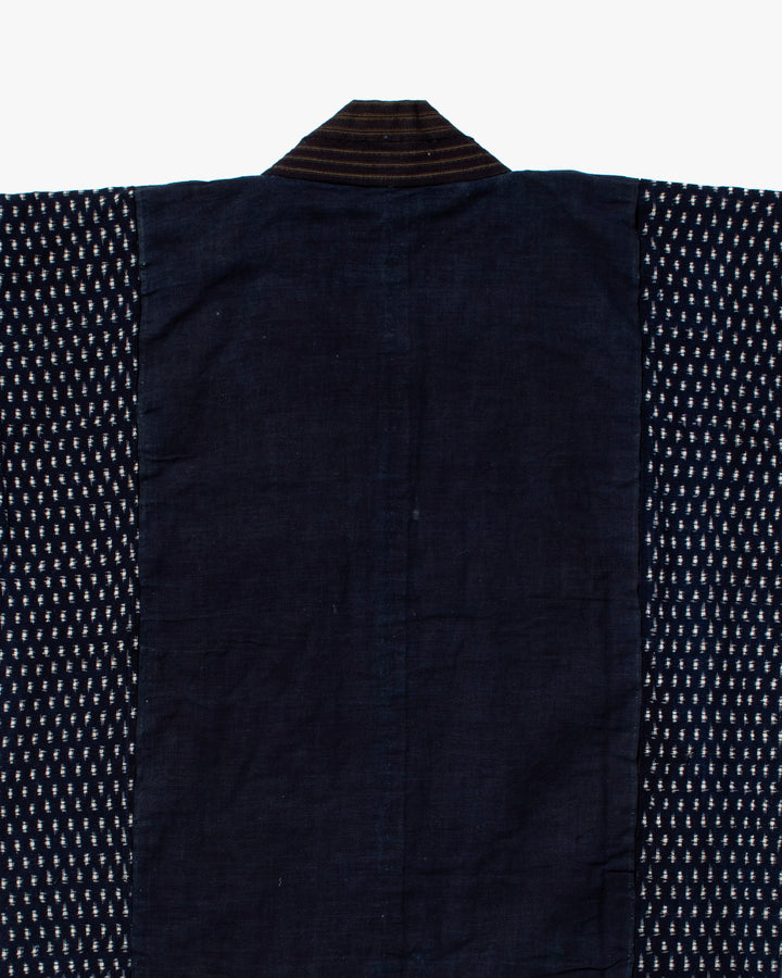 Vintage Noragi Jacket, Fully Sashiko Stitched, Yellow Stripe and Kasuri