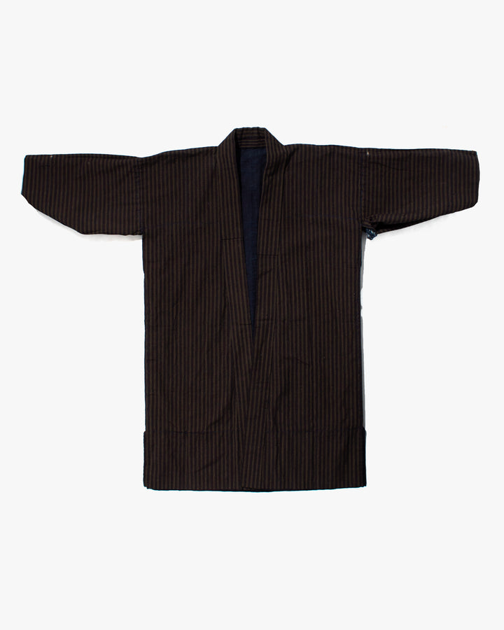 Vintage Noragi Jacket, Fully Sashiko Stitched, Yellow Stripe and Kasuri