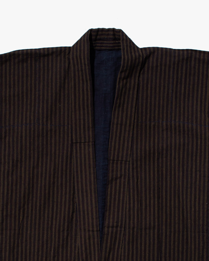 Vintage Noragi Jacket, Fully Sashiko Stitched, Yellow Stripe and Kasuri